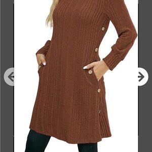 Brown Midi Dress with Button Accents